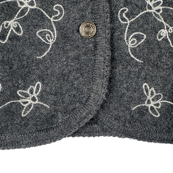 Tally Ho Cardigan Sweater Vintage 70s 80s Gray 100% Wool Embroidered Size M - Picture 3 of 7